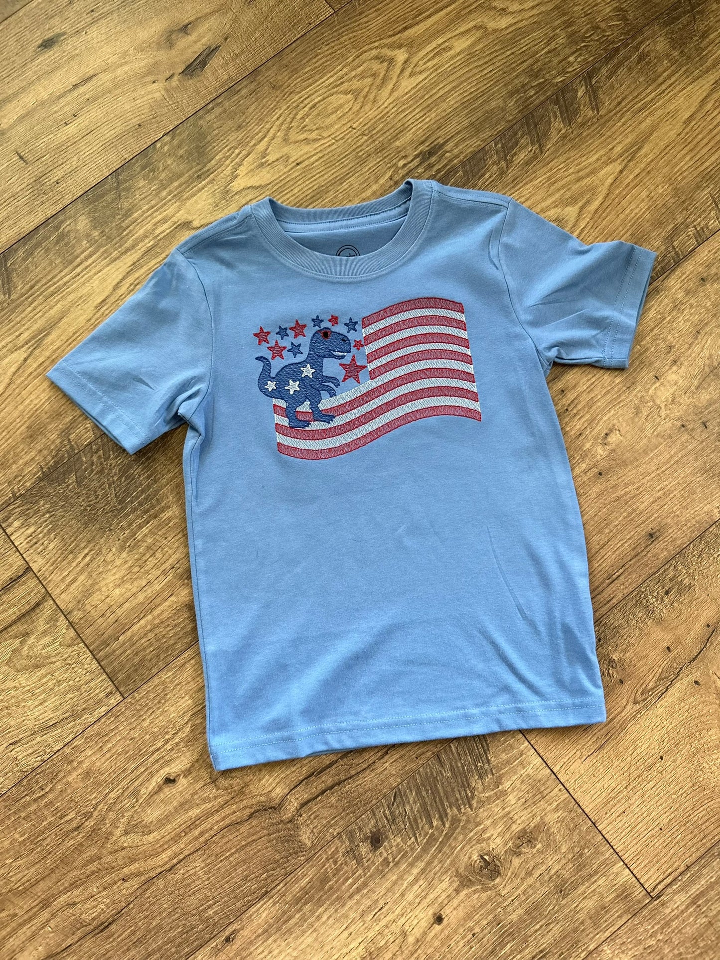 Star Spangled Dino - 4th of July - Embroidered T-Shirt