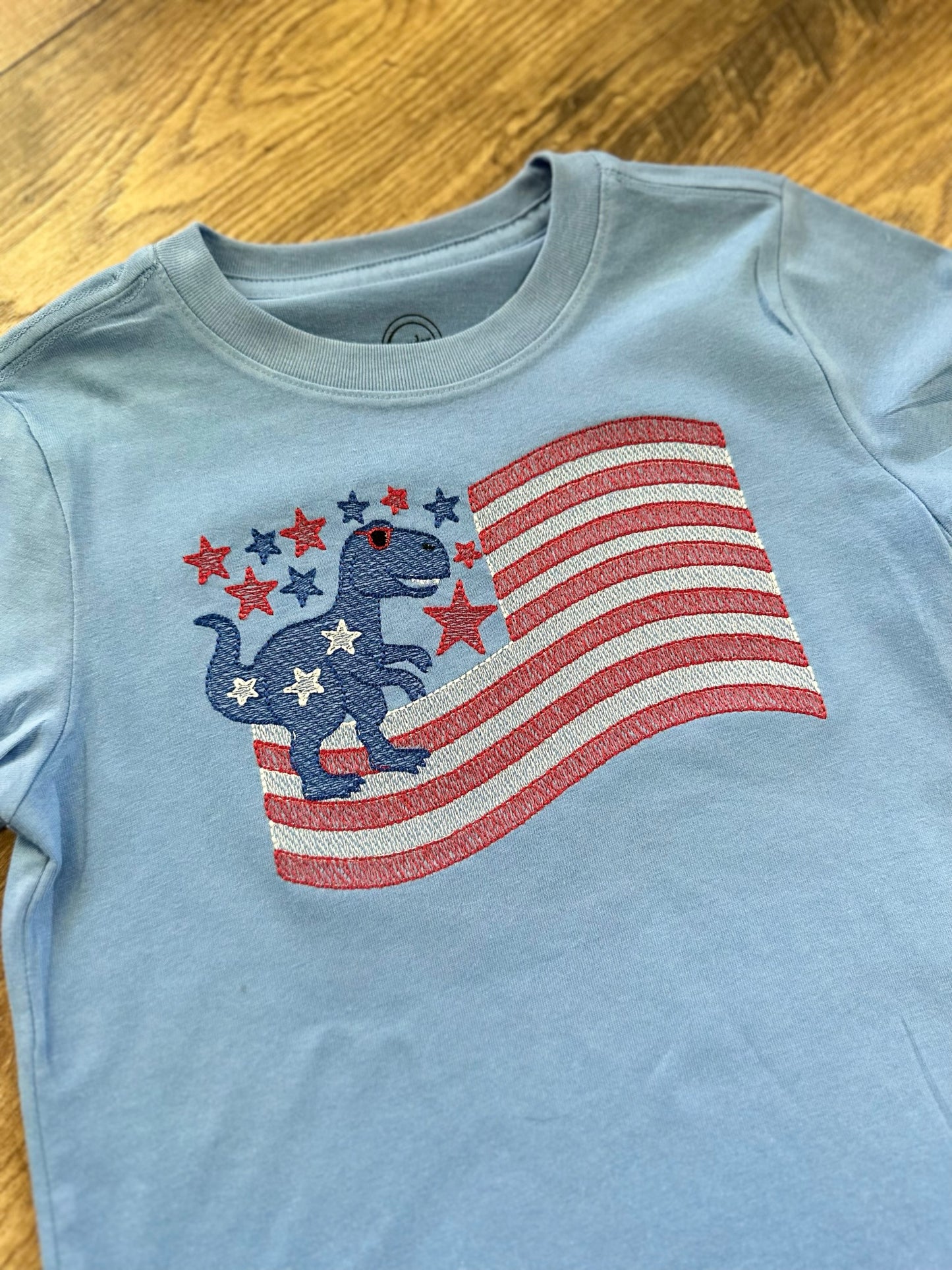 Star Spangled Dino - 4th of July - Embroidered T-Shirt