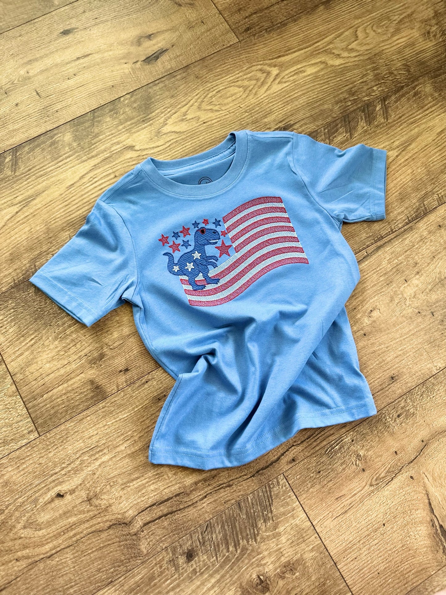 Star Spangled Dino - 4th of July - Embroidered T-Shirt