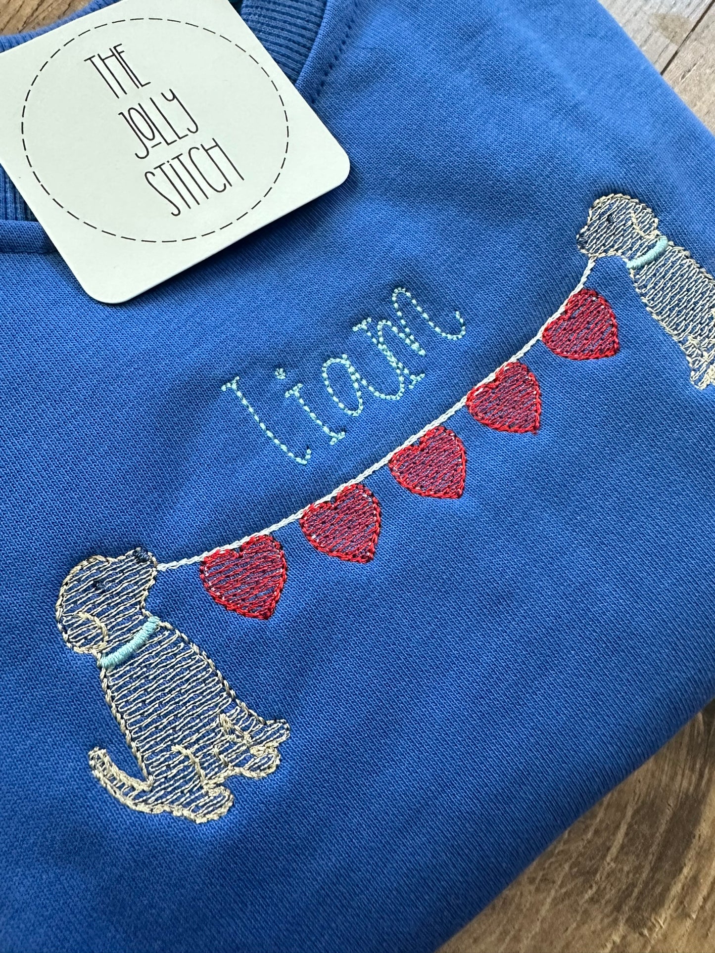 Personalized Embroidered Heart Banner Dogs Valentine Shirt