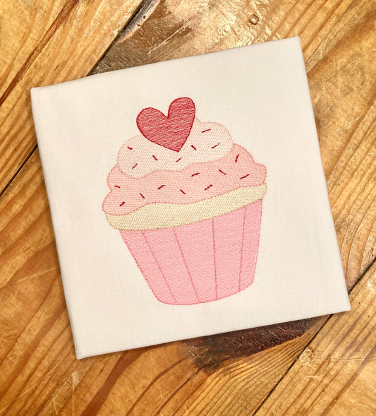 Cupcake - Valentine's Day - Embroidered T-Shirt